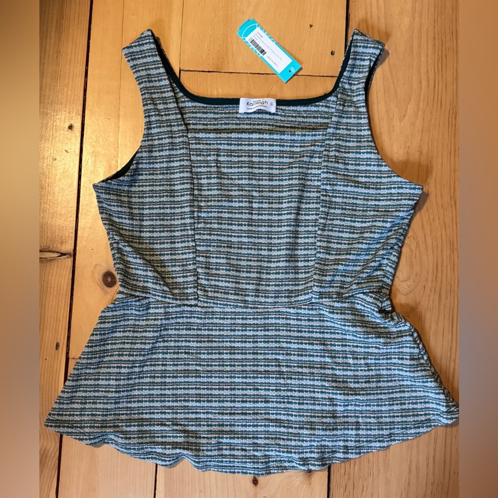Kaileigh Women's Checkered Peplum Tank Top - Green and White